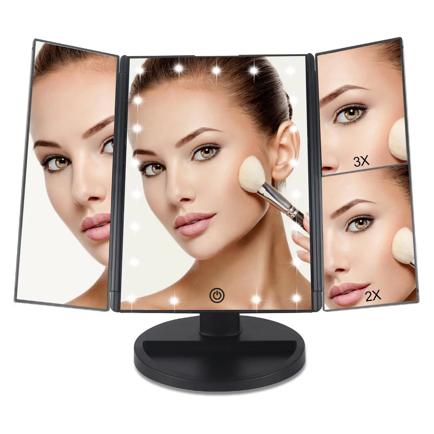 Tru2U Vanity Makeup Mirror with Lights and Magnification 3 Way Mirror Trifold Portable Mirror 1X 2X 3X Magnification Two Power Supply Espejo maquillaje (Black)